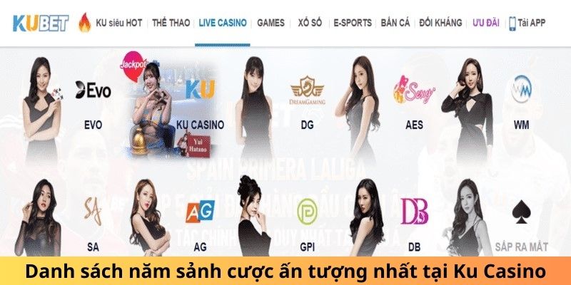 Danh sách năm sảnh cược ấn tượng nhất tại Ku Casino